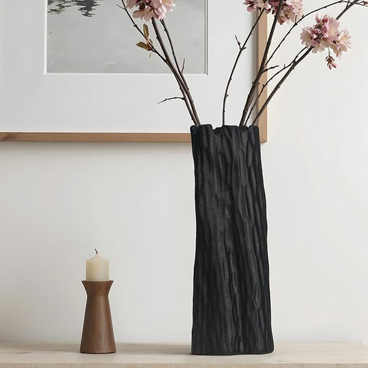 Black Matte Ceramic Vase, Organic Nature Shape, 10.7 Inch Boho Nordic Ins Style Decorative Flowers Vase, Living Room Bedroom Entryway Minimalist Centerpiece Decor, Birthday Gifts for Women