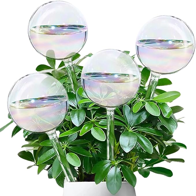 4 Pcs Iridescent Glass Plant Watering Globes - 9 Inch Self Watering Planter Insert | Plant Watering Devices | Plant Watering Bulbs for Indoor and Outdoor Plants Accessories.