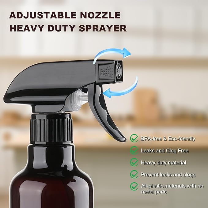 3 Pack Plastic Spray Bottles Empty Spray Bottle 10oz/300ml Heavy Duty Spraying Bottles Mist/Stream Water Bottle for Cleaning Solutions, Essential Oils, Hair (Amber)