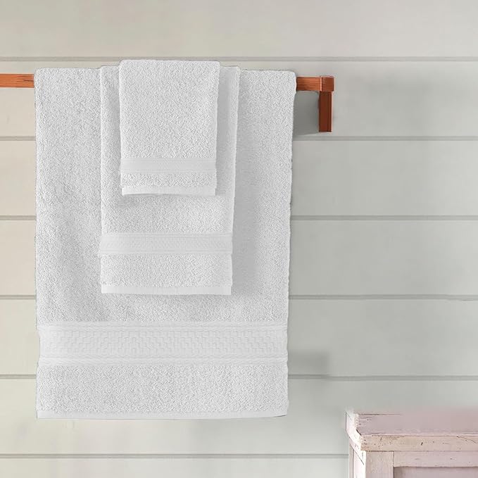 DAN RIVER 100% Ring Spun Cotton 3-Piece Towel Set, White, Bath Towel, Hand Towel and Washcloths, 550 GSM - Soft, Absorbent Quick Dry Cotton Towels for Bathroom, Spa, and Gym