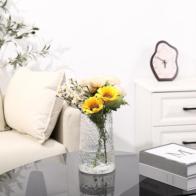 Clear Glass Vase, Flower Vases for Bouquet, Modern Glass Vase for Flowers, Large Vases for Living Room, Bedroom, Kitchen, Office, Wedding, Dining Table, 8 Inches