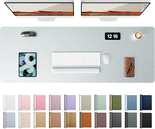 YSAGi Leather Desk Pad Protector, Office Desk Mat, Large Mouse Pad, Non-Slip PU Leather Desk Blotter, Laptop Desk Pad, Waterproof Desk Writing Pad for Office and Home (Silver, 47" x 17")