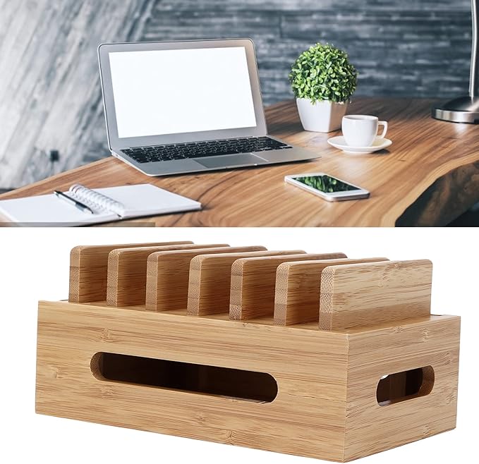 MAVIS LAVEN Phone Dock, Wooden Organizer Stand for Tablet and Smartphone, Aesthetic Design, for Home Office and Bedroom Use