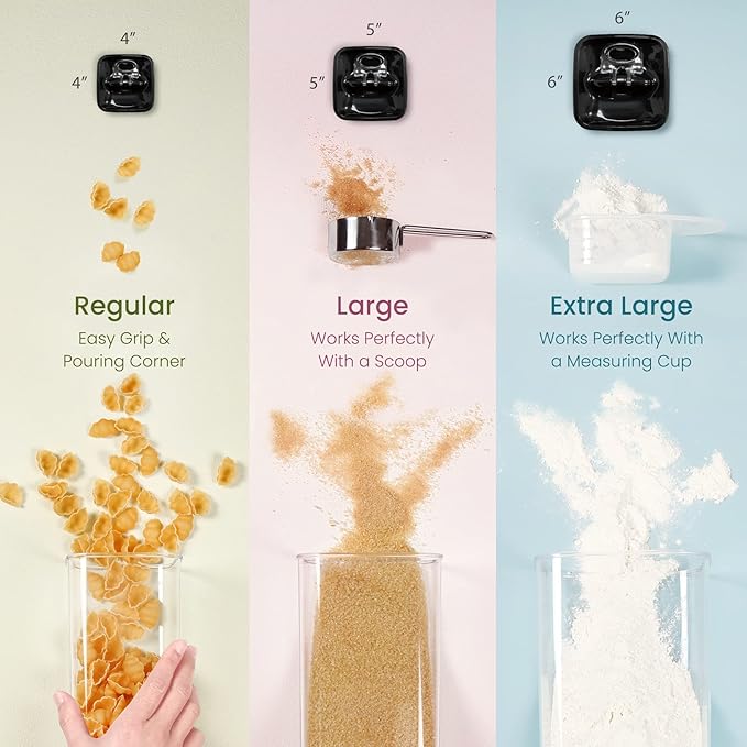 Felli Flip Tite Storage Container with Lid 6" XL Air Tight Ring Lock Top, Clear Acrylic Canister Set for Kitchen, Pet Cat Dog Food Treats (Nest-L, Black) NLQUA4-050(870191)