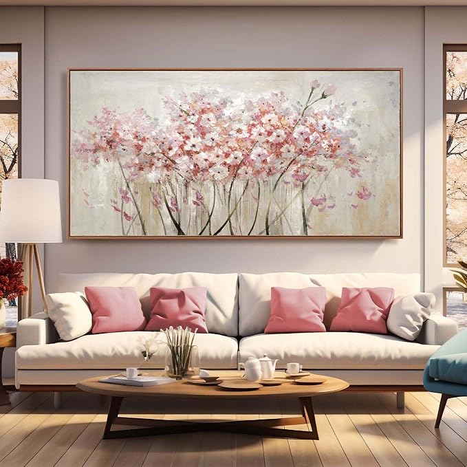 Pink Wall Art Floral Wall Decor Nature Large Pictures Flowers Arts Framed Canvas Artwork for Office Hotel 36"x70"