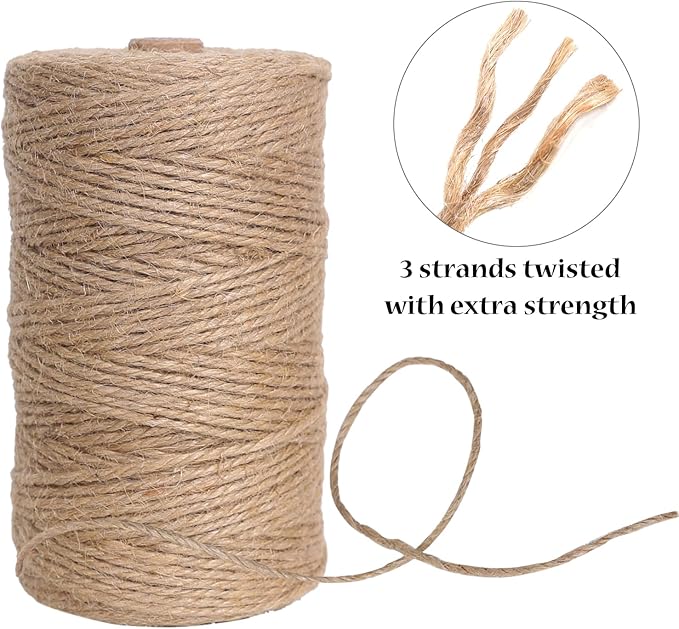 Natural Jute Twine 656ft 3mm,3Ply Twisted Thick Twine Rope Strong Jute String Roll for Crafts Gift Wrapping Gardening Home Decor Bundling Cat Scratching Post