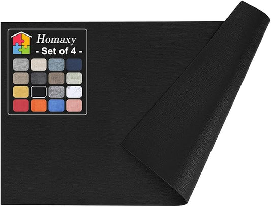 Homaxy Faux Leather Heat Resistant Placemats for Dining Table Set of 4, Waterproof Wipeable Washable PU Table Mats, Easy to Clean Anti-Slip Place Mats, 11.8" x 17", Black