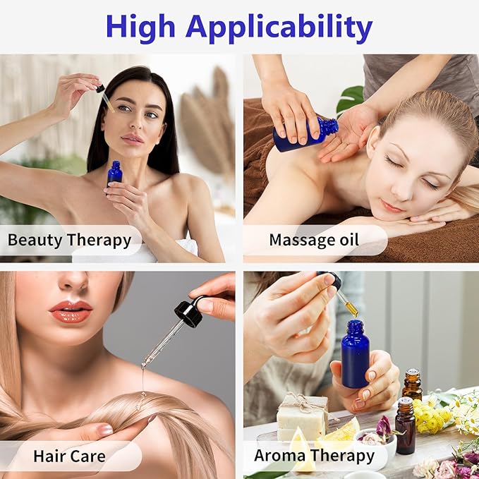 KEYWING 60 Pack 1oz Eye Dropper Bottles – 30ml Leakproof Blue Glass Bottles for Essential Oils, Tinctures, Hair Oil, Travel Liquids