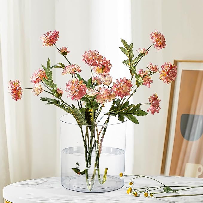 Clear Plastic Vase, Decorative Wide Flower Acrylic Cylinder Vase, Cylinder Vase Floral Container Round Plastic Vases for Home, Wedding Party, Decor, Centerpieces.7.9" x7.9