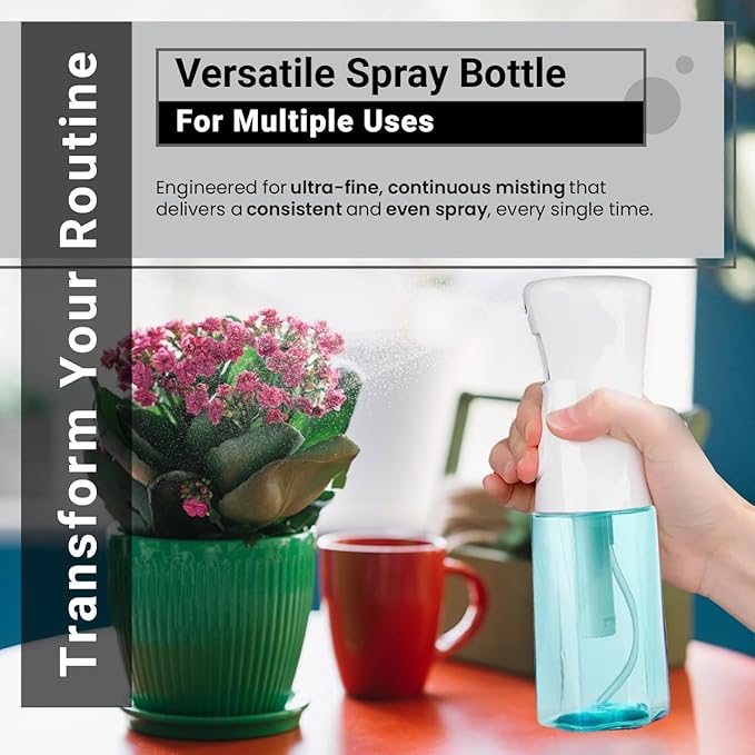 Continuous Mist Spray Bottle – Ultra Fine Mist for Hair Styling, Salon Use, and Versatile Applications – Ideal for Plants, Cleaning, and Travel – 5 oz Sky Blue Octagon Shape Empty Bottle