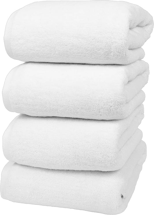 Soleil Fine Goods Luxurious 800 GSM 100% Cotton Bath Towel Set (4-Pack, 27x54) - Heavyweight & Ultra Absorbent, Plush Softness for Bathroom | Hotel & Spa Quality Luxury Towels- White