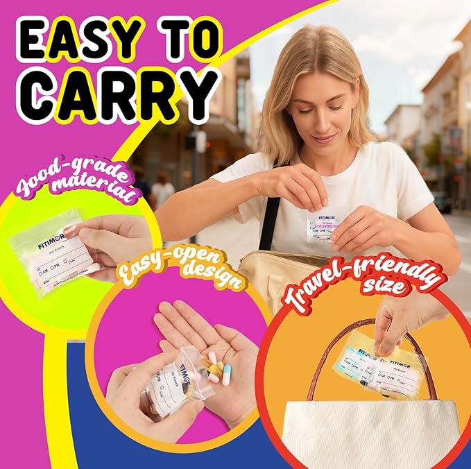 600 Pack Pill Bags for Travel, Travel Pill Organizer and Medication Bag, Pill Pouches and Vitamin Organizer, Small Zip Lock Bags for Pills, Reusable Baggies for Vitamins Holder with Write