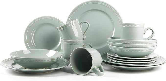 Pearl Dots Stoneware Dinnerware Set (16pc Set, Teal)