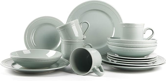 Pearl Dots Stoneware Dinnerware Set (16pc Set, Teal)