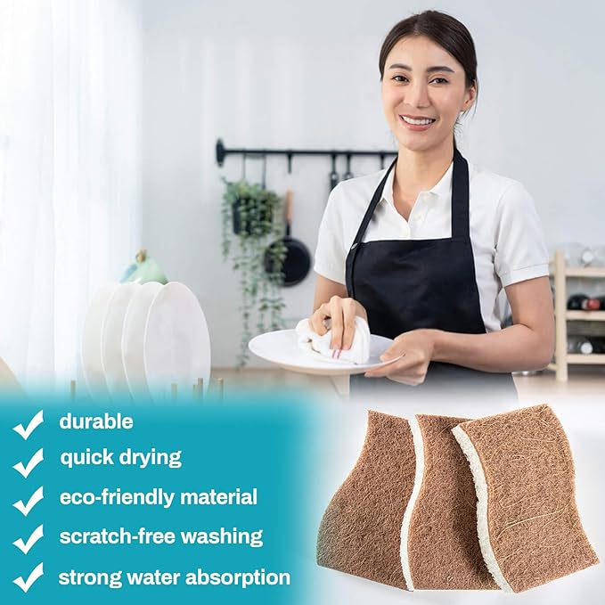 MAQIHAN 10PCS Natural Sponges for Dishes - Biodegradable Sponges Kitchen Eco Friendly Dish Sponge Non-Scratch Sponges for Cleaning Kitchen