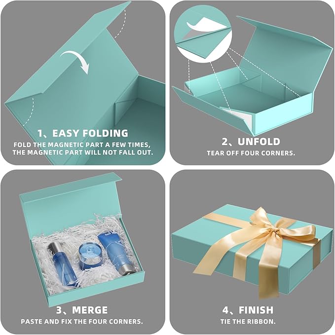 MOZRRO Gift Box 11.5 x 8.2 x 2.3 In Gift Boxes for Presents Magnetic Closure, Gift Boxes with Lids for Presents Birthday Luxury Jewelry T-shirts Gloves Scarves Books Clothes Gift Wrap - Blue