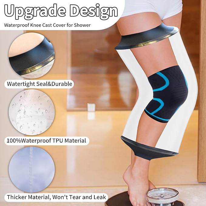 Knee Cast Cover for Shower, Waterproof Bandage and Cast Protector for Knee Replacement Surgery, Wound, Burns Watertight Protection Reusable,