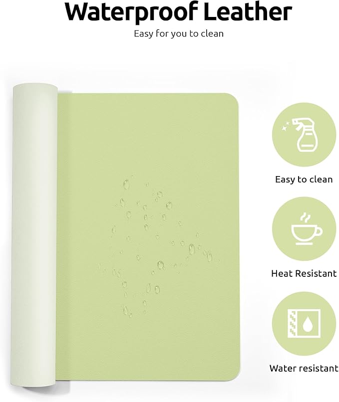 YSAGi Leather Desk Protector, Office Mat, Large Mouse Mat, Non-Slip PU Leather Blotter, Laptop Desk, Waterproof Writing Pad for Office and Home (Peak Green, 35.4" x 17")