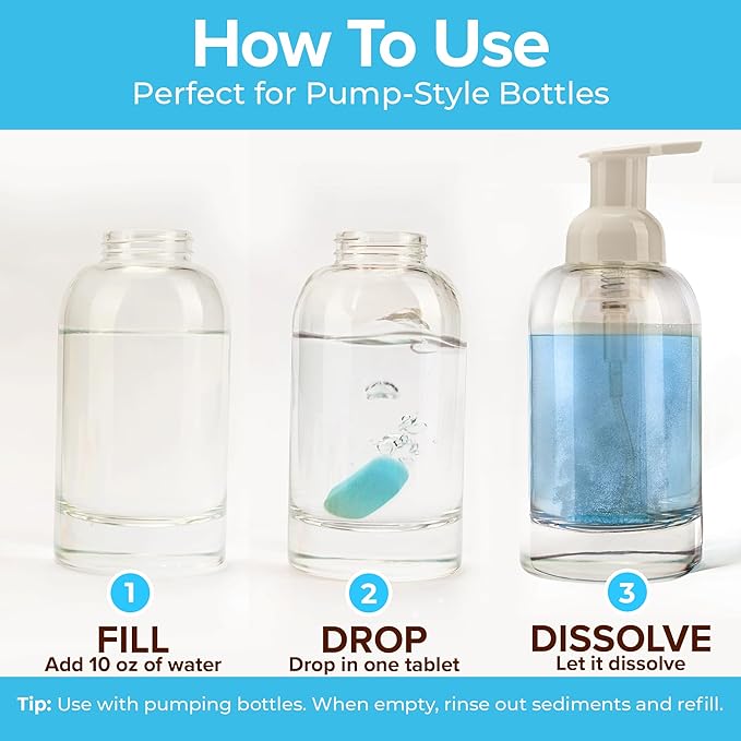 Foaming Hand Soap Tablets Refill 10 Tablets – Ocean Scent, 6-Pack Concentrated Tablets for Foaming Soap, Quick Dissolve and Mess Free