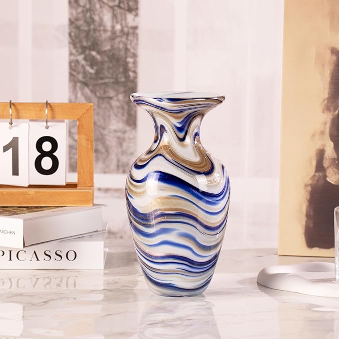 KAMMAK Colored Glass Vase, Beautiful Hand Blown Decorative Vase, Modern Art Vase for Flower Mantle Dining Table Centerpiece, Entryway Living Room Wedding Decoration, FH013