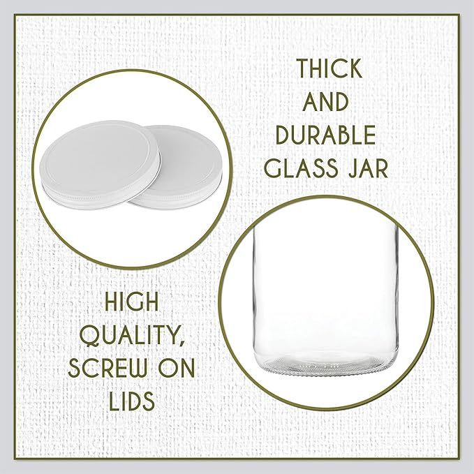 kitchentoolz Glass Flour & Sugar Jar Set - Large Gallon Glass Jars with Metal Airtight Lids- Containers for Pantry Storage - Big Mason Jars & Caps Made in USA