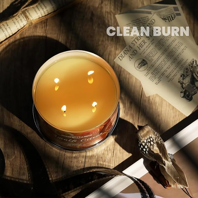 Amalfi Citrus Scented Candles, 18oz Soy Candles Non Toxic 4-Wick Large Candle Jars, Over 50 Hours of Burning Time, Ideal for Gifting, Events, Home Decor