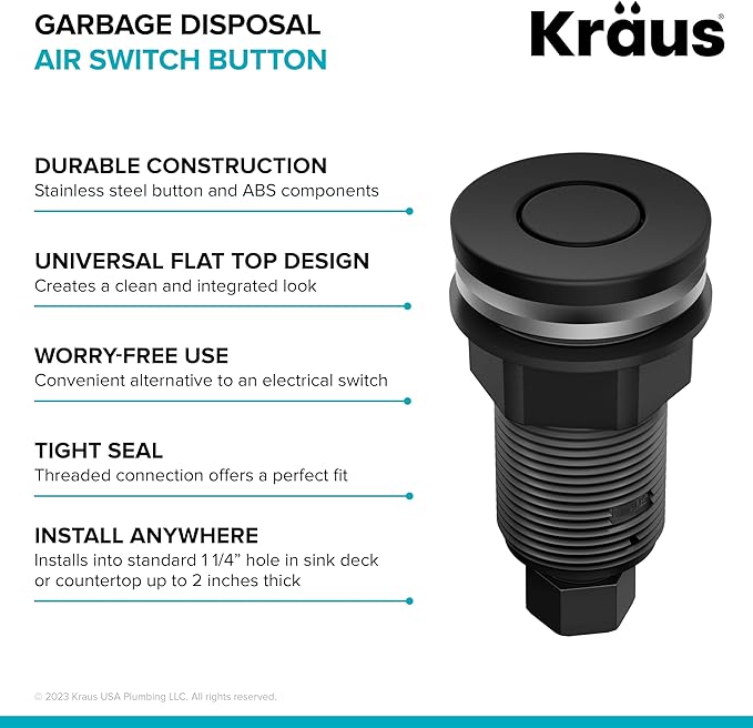 KRAUS Flat-Top Garbage Disposal Air Switch Button in Matte Black, KWDB-20MB