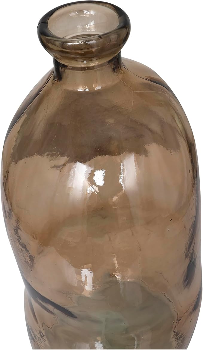 Deco 79 Recycled Glass Abstract Handmade Decorative Vase Tall Curved Spanish Bottle Neck Centerpiece Vase, Flower Vase for Home Decoration 13" x 13" x 29", Brown