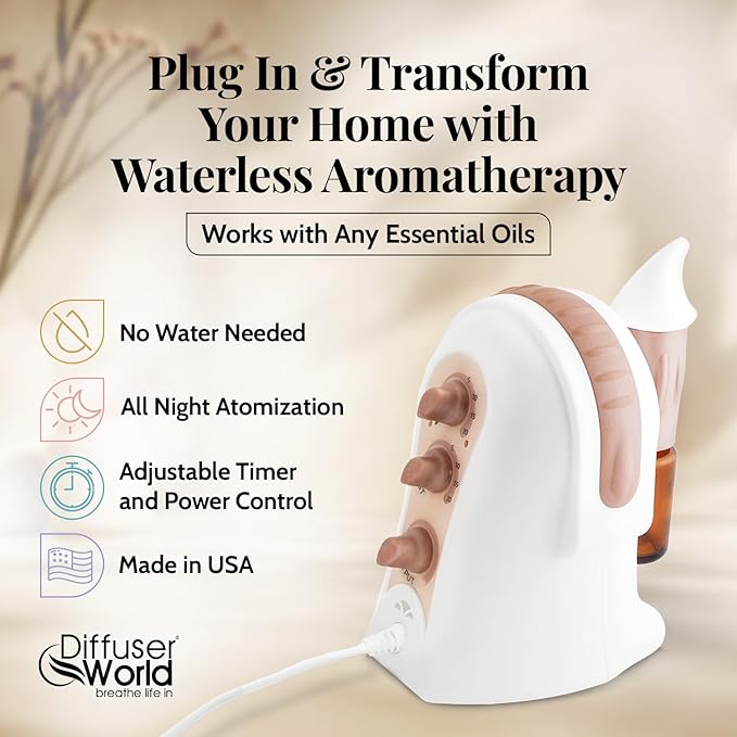 Waterless Diffuser for Essential Oils 110V, Bronze Made in USA Aroma Atomizer Diffusers Waterless Essential Oil Diffusers for Home Large Room Fragrance, Home Scent Diffuser Machine, Air Aromatherapy