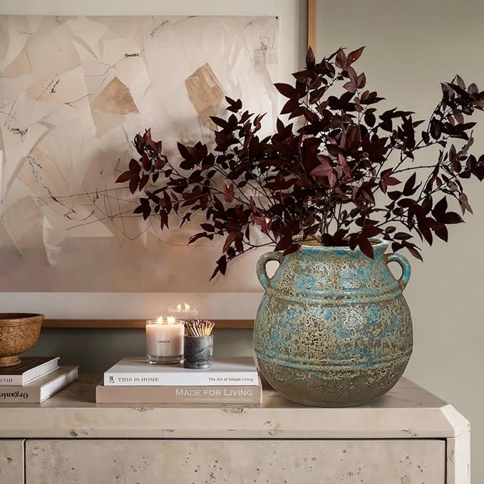 Hollyone Blue Ceramic Planters 7 Inch Large Vintage Ceramic Pots for Plants Indoor Outdoor Plant Planters Fit Mid Century Succulent Plant Stand Flower Pots Home Decor