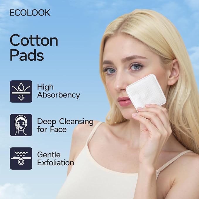 ECOLOOK Triple-Layer Cotton Facial Pads | Textured Exfoliating & Ultra-Soft Cotton Pads for Face | Reinforced Edges,Lint-Free & No Tear | Gentle for All Skin Types | Pair with Toner -2 Pack