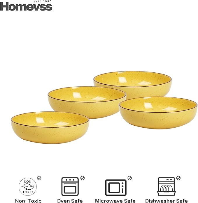 HomeVSS 20-Piece Dinnerware Set - Serves 4, Bright Glaze Yellow plates and bowls sets with Speckle Effect for Microwave & Dishwasher Safe