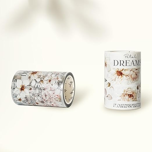 WT Pre-Cut Rosé Scripts Wide PET Tape, Single Roll, Original Designs, Blush Floral & Handwritten Script, Clear Decorative Tape for Junk Journal, Scrapbook, Bujo, Planner, DIY Crafts