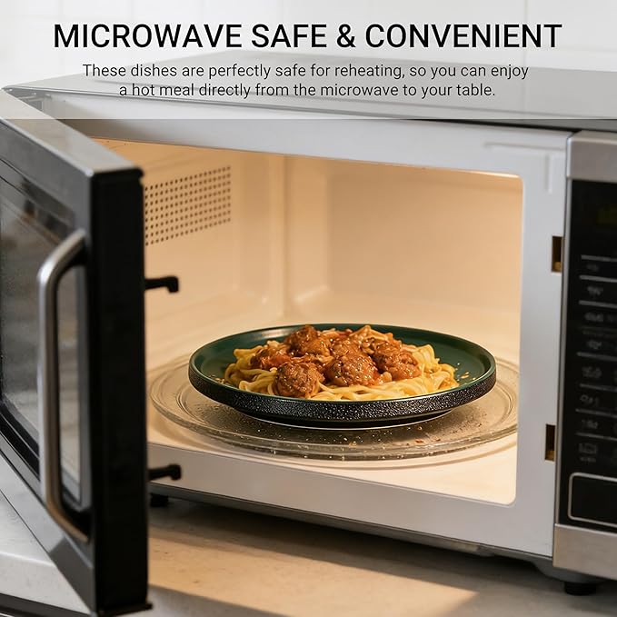 GZG Classic Series - Plates and Bowls Set for 2, 6 Piece Stoneware Dinnerware Sets, Microwave and Dishwasher Safe Lead-Free Handcrafted Ceramic Dishes Set - Malachite Green