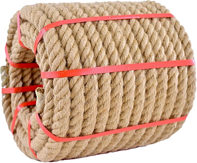 Jute Rope: Twisted Manila, 20mm Natural Thick Hemp - Heavy Duty Tug of War & Home Decor, 50 ft