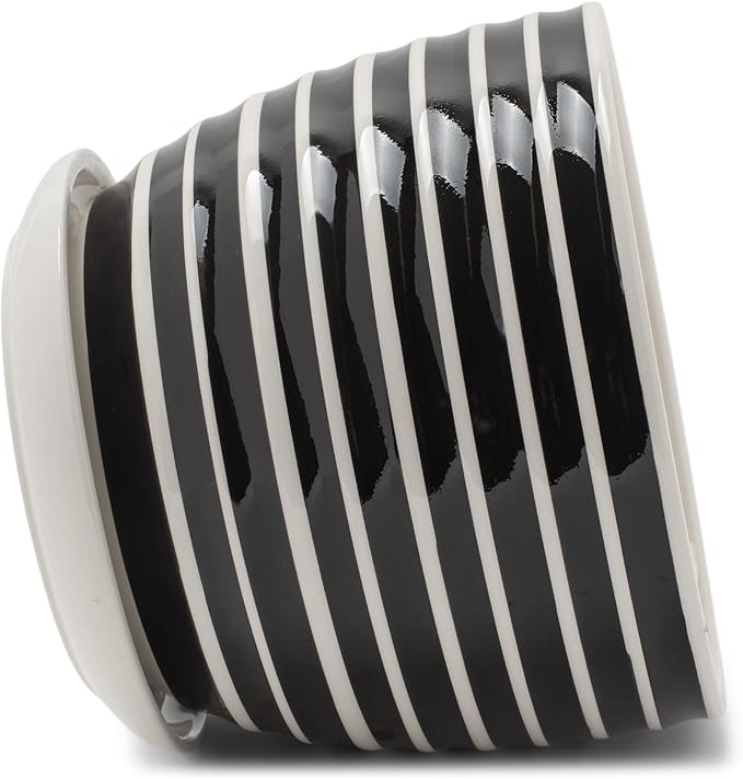 Napco Striped Black and White Ribbed 4 x 5 Inch Ceramic Flower Pot Planter with Saucer