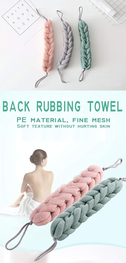 AARainbow 4 Packs Long Stretch Back Sponge with Rope Handles Back Scrubber Bath Shower Mesh Sponge Exfoliating Body Scrub Stretch Braided Loofah for Men and Women (2 Gray+2 Lotus Pink)