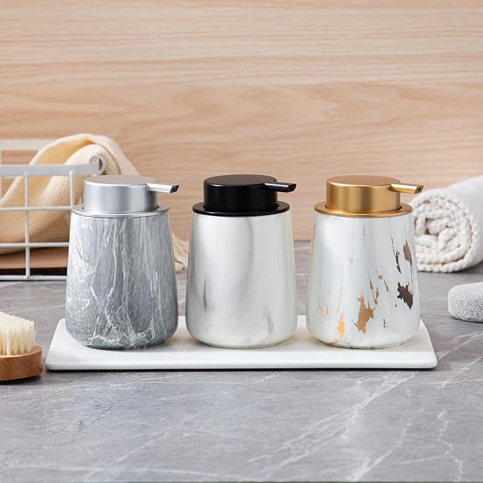 Enra Ceramic Gold Foaming Soap Dispenser,12 oz Marble Foam soap Dispenser Bathroom Refillable Hand Soap Dispenser for Bathroom Kitchen with Easy-to-Press Pump (Glod Foam Type)