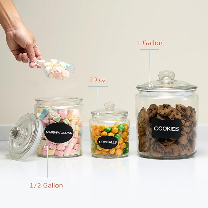 KooK Glass Storage Jars with Lids - 29oz (Set of 2), Kitchen Canisters for Sugar, Cookies, Cotton Balls, Glass Containers with Chalkboard Labels and Airtight Lid