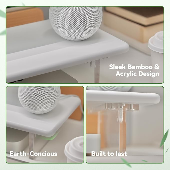 Bamboo Monitor Stand Riser with RGB Lights,31.5 Inches Desktop Shelf with Acrylic Legs Supports for Desk, PC Computer Monitor, Laptops, Printer, Speakers (White)