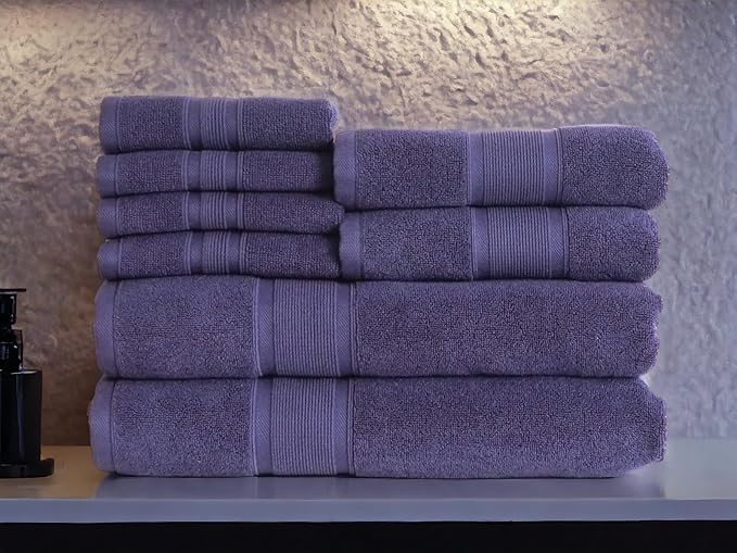 Luzia 8 Piece Bathroom Towel Set - 100% Turkish Cotton, Premium Quality - 2 Bath Towels 2 Hand Towels and 4 Washcloths (Navy Blue)