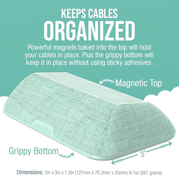 Smartish® Magnetic Cord Holder - Bigger Cable Wrangler Stocking Stuffer Organizer with Magnet Clips for Charger Management on Desktop, Nightstand - Holds 6+ Cables - Teal Me More