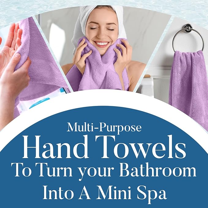 DAN RIVER 6-Pack Premium Hand Towels (16x28 Inches) - 100% Cotton, Ultra Soft, Lightweight, Highly Absorbent Towels for Bathroom, Spa, Gym, Salon, Hotel, and Travel - 550 GSM - Lavender