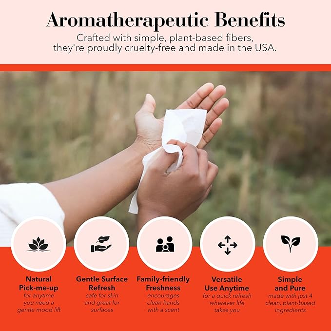 Herban Essentials - Orange Wipes & Towelettes - Essential Oil Wipes for Make Up, Hands, Face & Body - Travel Size Essentials & Toiletries - Natural, Individually Wrapped, Disposable & Moist (20 count)