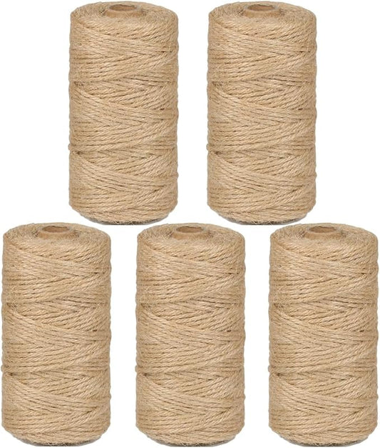5Pack 3mm Natural Jute Twine String 1640 Feet Long Twine String for Crafting Gardening Gift Wrapping Macrame DIY Home Decor (Brown-328Feet/Roll)