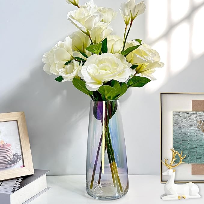 Aoderun Flower Vase Modern Home Decor Glass Vase for Bouquet 8.7" Centerpiece Decor Room Living Room Library Office Table Entryway Modern Farmhouse(Iridescent Clear)