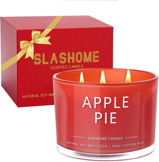 Apple Pie Fall Candle, Large 12oz 3 Wick Luxury Candle, Elegant Autumn Gift for Women & Men, 60+ Hour Burn Time & Non-Toxic, Cozy Fall & Halloween Home Decor