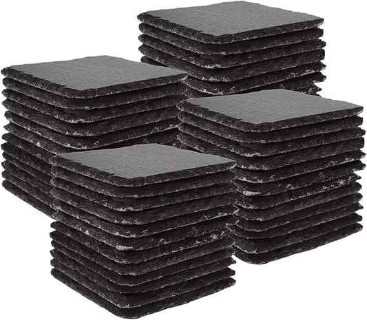36PCS Slate Coasters Bulk Black Stone Coasters Square Slate Coasters 4 inch Slate Stone Cup Coaster Set for Drink Bar Kitchen Home Blanks with Anti-Scratch Bottom
