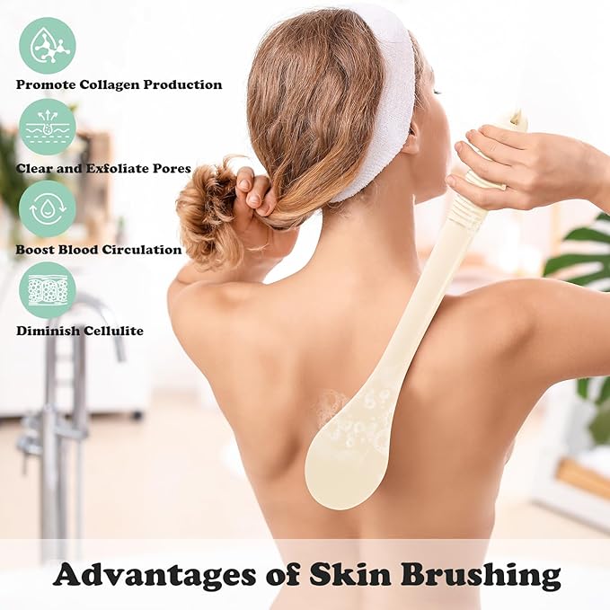 17-Inch Back Scrubber for Shower, Anti-Slip Exfoliating Body Brush for Bath, Gentle Back Brush for Shower for Men, and Women, Cleaning Skin for Smooth, Glowing Skin (Cream White)