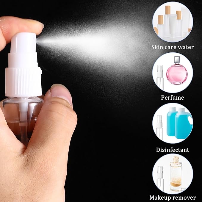 4Pcs Mini Spray Bottle, Travel Spray Bottle, Small Sprays Bottles, Clear Empty Mini Travels Plastic Bottled Fine Mist, Refillable Containers Perfume Travel Bottles for Essential Oils, Perfume